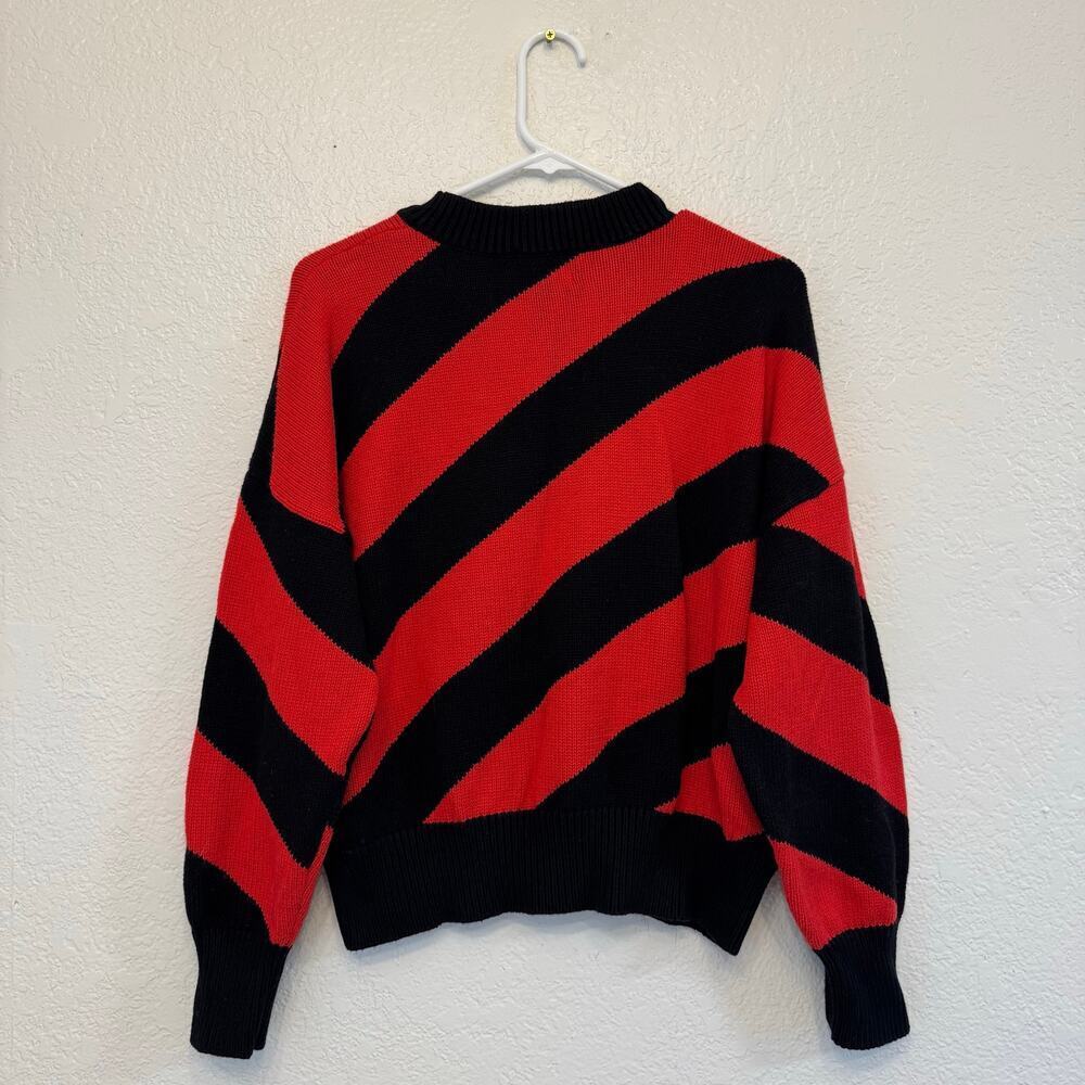 CLARE V. DROP Cotton Cashmere SHOULDER SWEATER BLACK/POPPY Stripe Size Large - Picture 7 of 8
